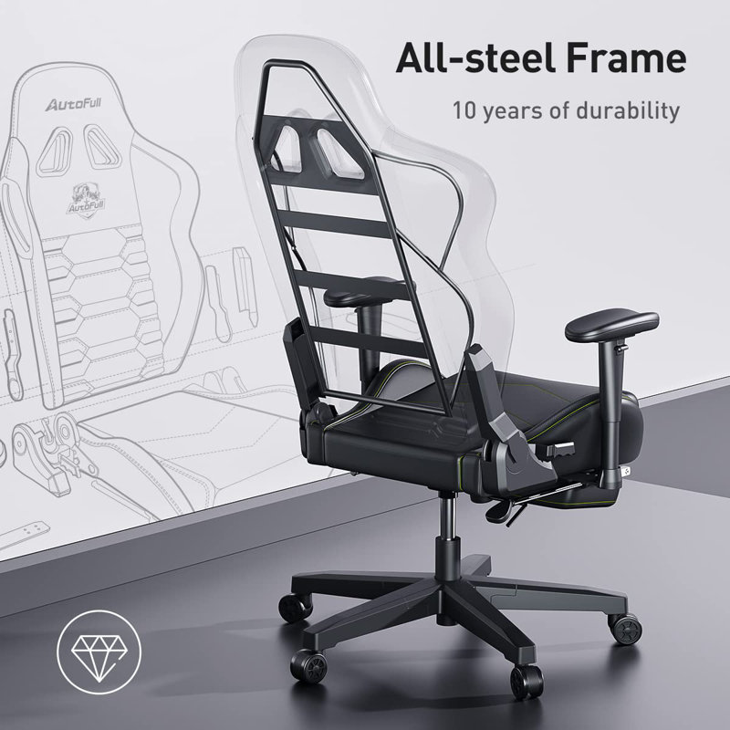 Shield Gamer Chair with Backrest and Tall Gaming Chairs with Footrests Black